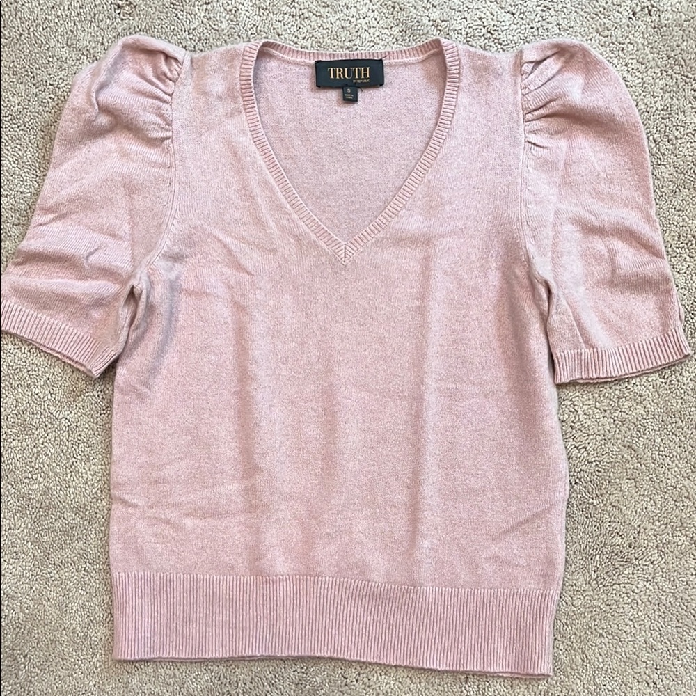 Pink Cashmere Puff Sleeve Sweater